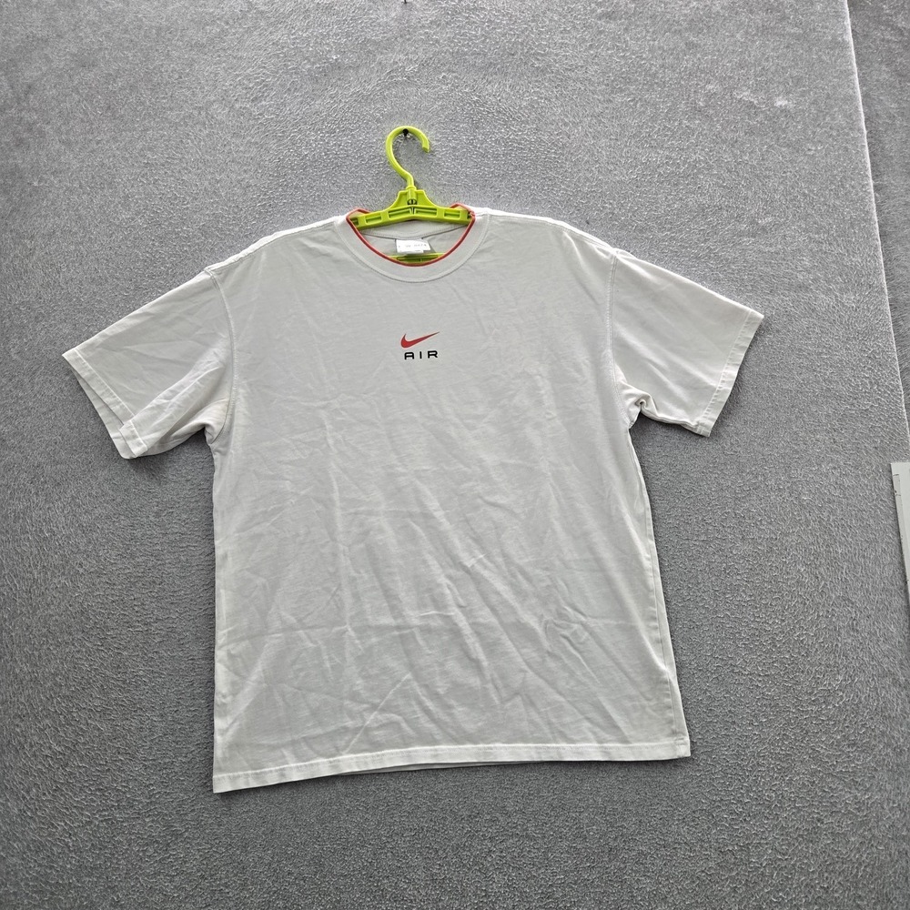 Nike Men Shirt M White Center Swoosh Nike Air Logo Short Sleeve READ